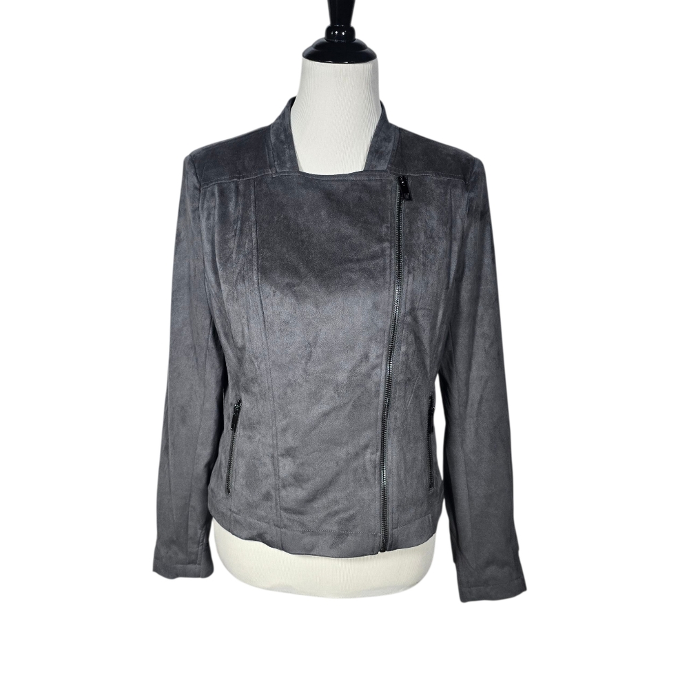G by Giuliana Medium Gray Moto Jacket with Ruffles